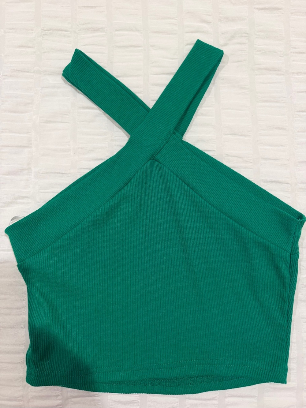 SHEIN Emerald Green Ribbed Cross-Strap Crop Top